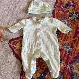 Little Me Pastel Green Floral Footie with Hat